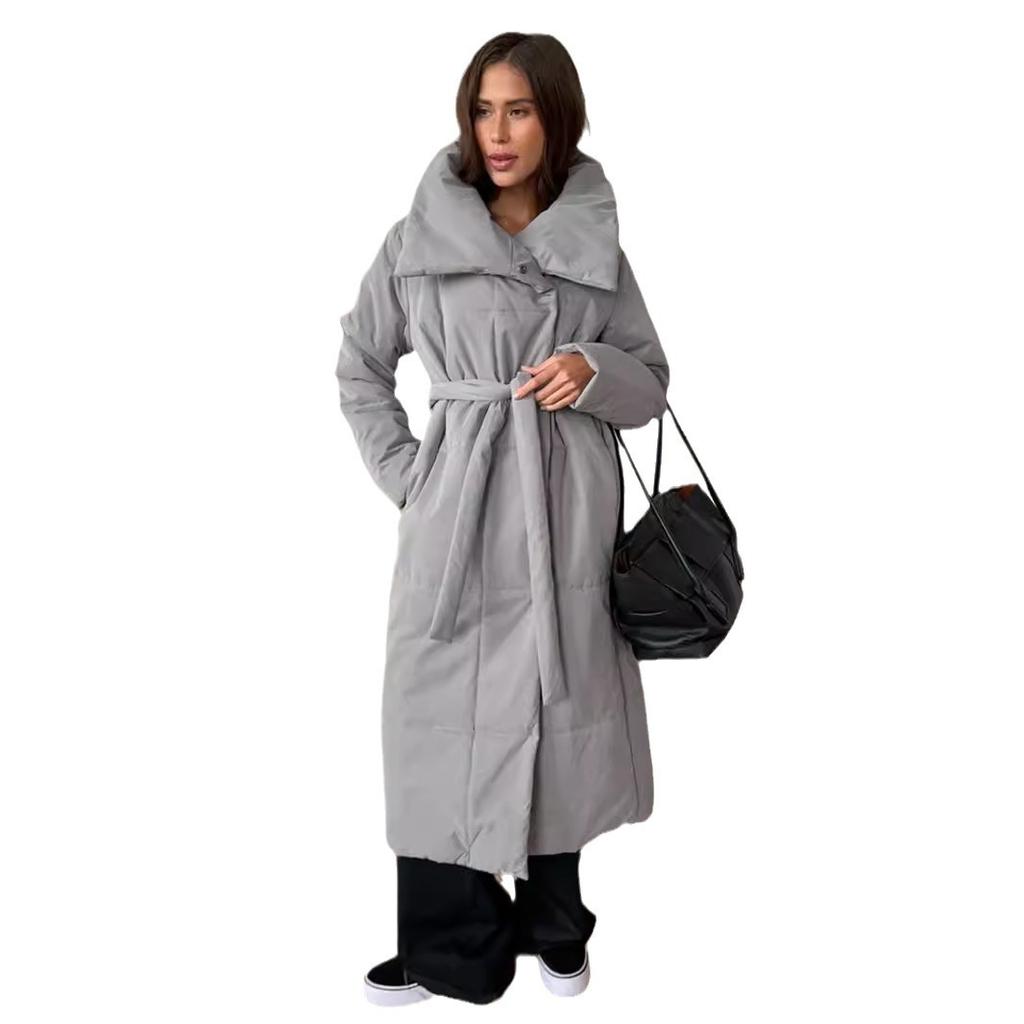 Long Padded Stand Collar Jacket, Loose Fit Warm Quilted Winter Coat for Men and Women
