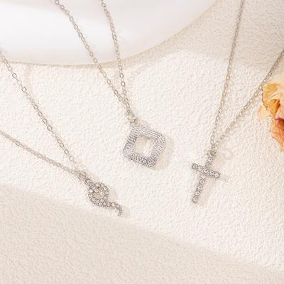 Stop Diamentowy Wisiorek Krzyżowy Biżuteria Damski Wszechstronny Geometryczny Naszyjnik Zwierzęcy Naszyjnik Węża