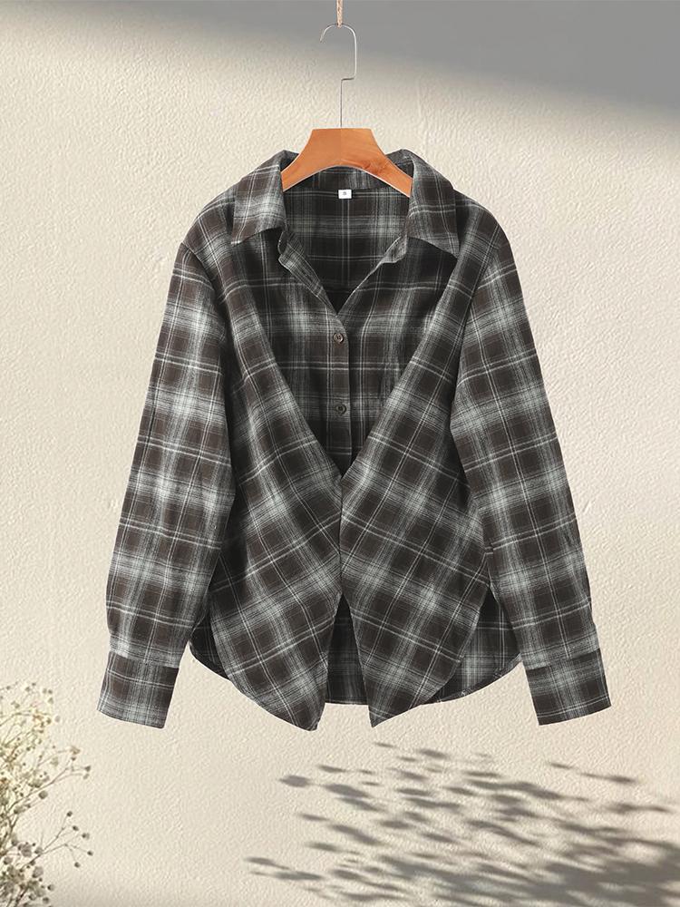 Camicie Eleganti a Quadri da Donna con Rever Maniche Lunghe Monopetto Oversize Autunno 2025 Lady Chic Streetwear