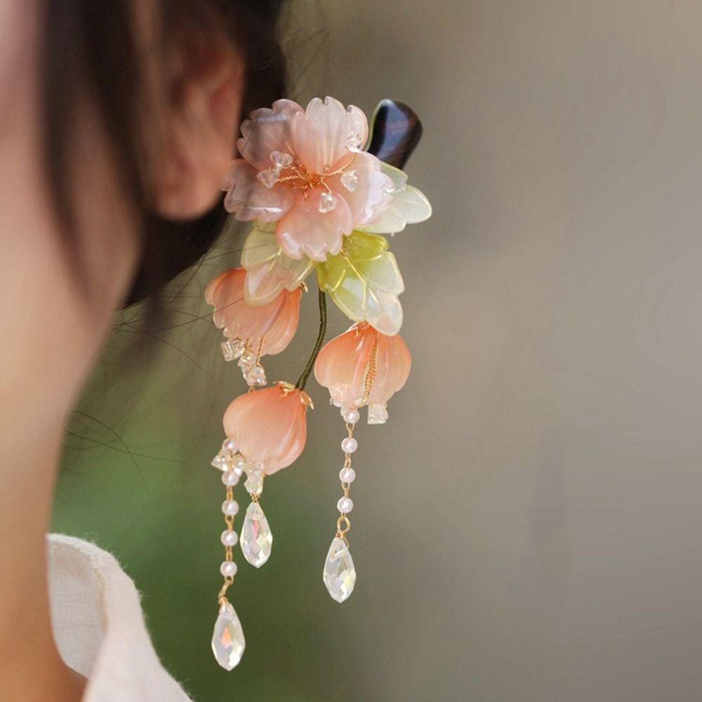 Flower Hanfu Hairpin Chinese Style Wooden Hair Stick Retro   for Women