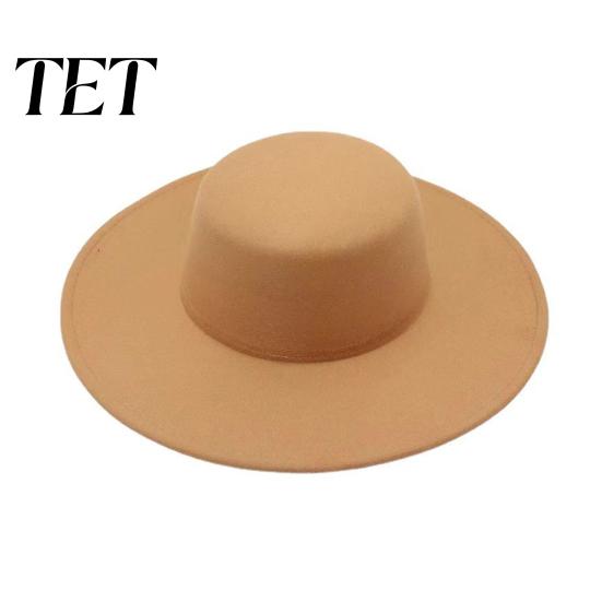 Chic Vacation Travel Hat Flat Top Fedora Hat, Wool Blend Derby Cap, Retro Jazz Polyester Warm Winter Cap Wide Brim Felt for Women, Events & Daily Wear