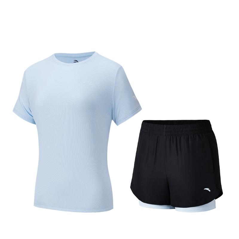 Anta Plain Round Neck Pullover Short Sleeve Sports Simple Comfortable Shorts Set Women sets 962527205-4