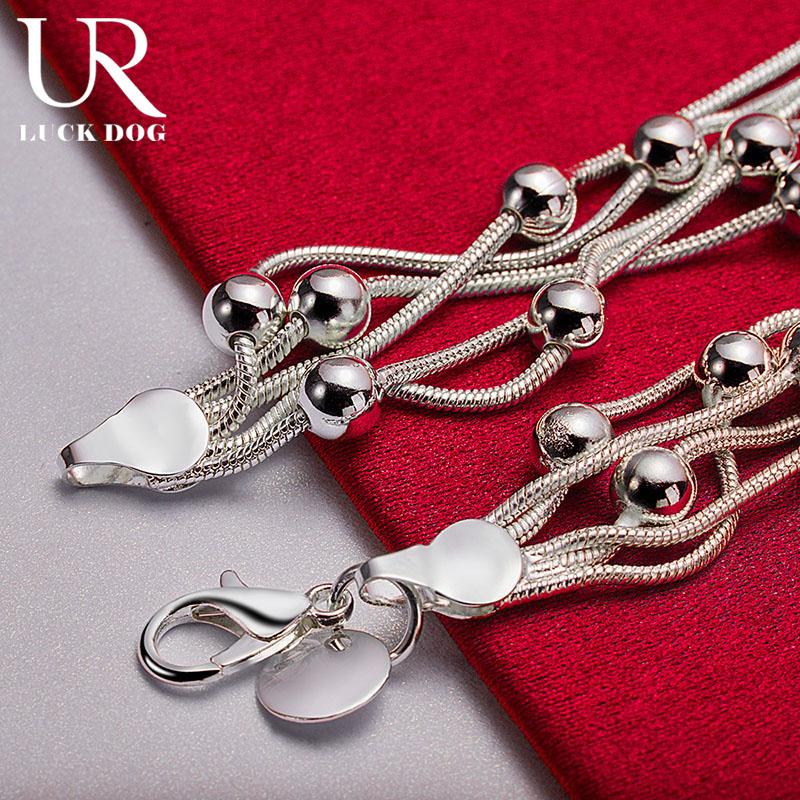 925 Sterling Silver Multi Snake Chain Bead Chain Bracelet Fashionable Wedding Jewelry