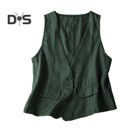 Women's Sleeveless Flax Vest Lightweight Summer Waistcoat with Button Down V Neck Vest Women Accessories