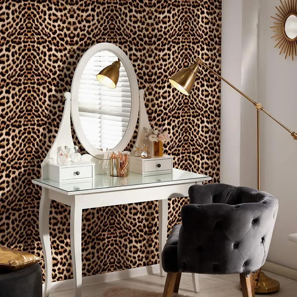 Leopard Print Decor Paper in Rolls for Furniture Vinyl Waterproof Thicken Peel and Stick Wallpaper Self Adhesive Wall Sticker