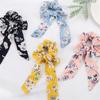 Women's White Flower Pattern Ribbon Scrunchie Hair Band