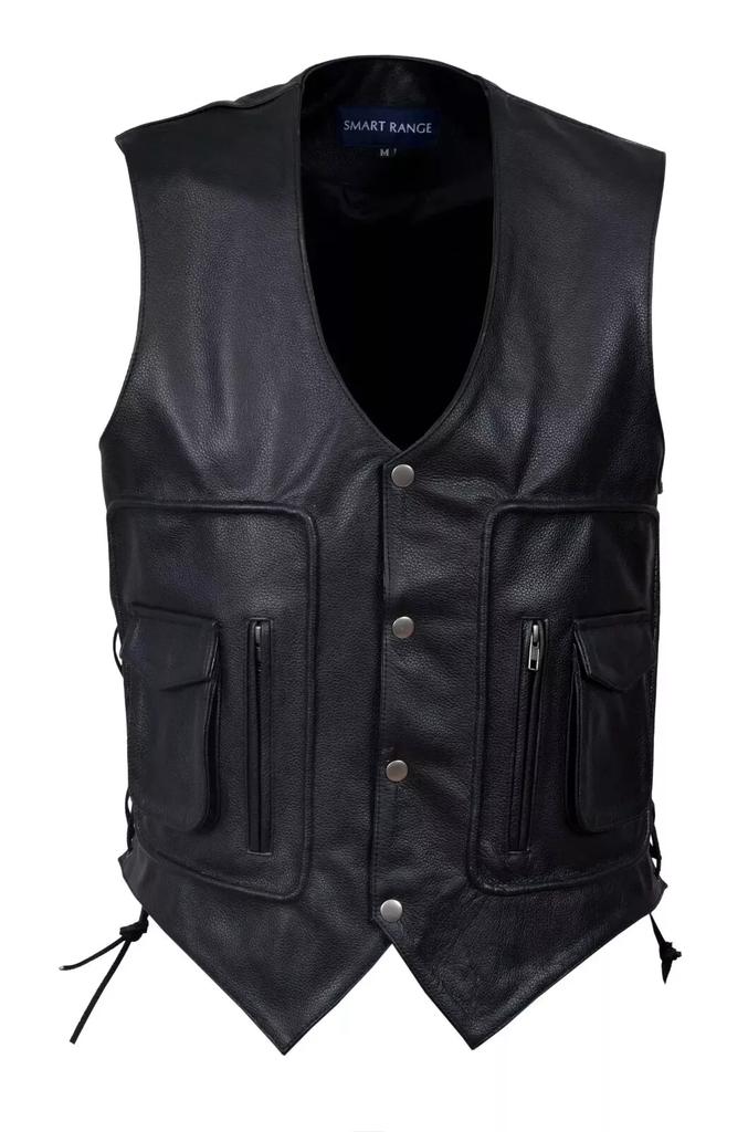 Lambskin Leather Classic Men Black Vest Coat Real Handmade Genuine Stylish