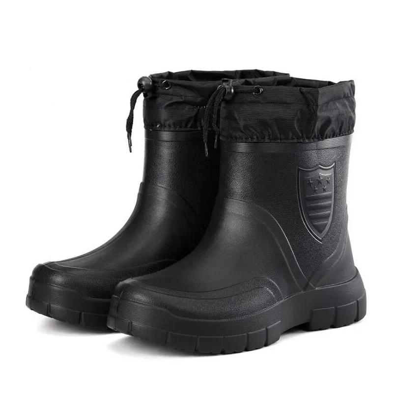 Men's Snow Boots Warm Waterproof Rain Boots Plush Anti Slip EVA Comfortable Winter Outdoor Kitchen Work Wear-resistant Men Shoes