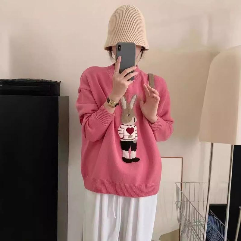 Autumn and winter fashion classic bunny cartoon sweater women's new pullover long sleeve thin knitted top