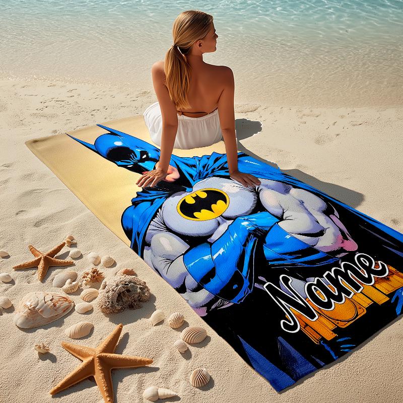 Custom Name Batman Art Stylish Digital Printing Beach Towel Quick‑Drying Absorbent Blanket for Beach Pool Gym Travel