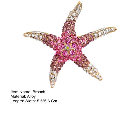 Cute Colorful Rhinestone Starfish Brooch Elegant Clothing Accessories Men Women Bag Hat Business Suit Lapel Pin Fashion Jewelry Gift