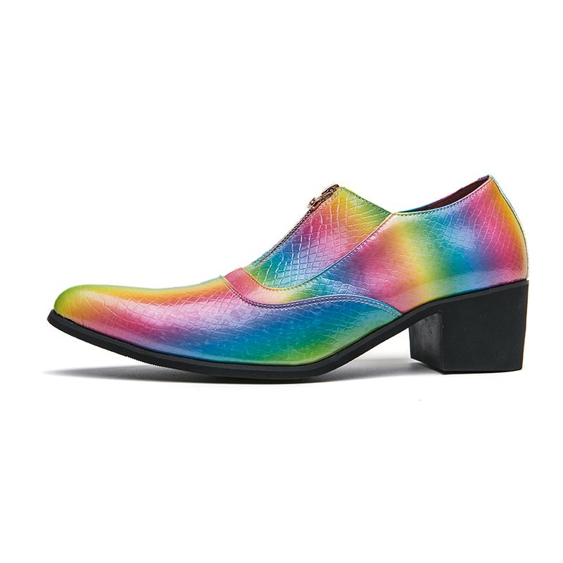 Multicolour Men High Heel Shoe Pointed Leather Dress Shoes for Men Fashion Height Increasing Non-slip Party Prom Wedding Oxfords