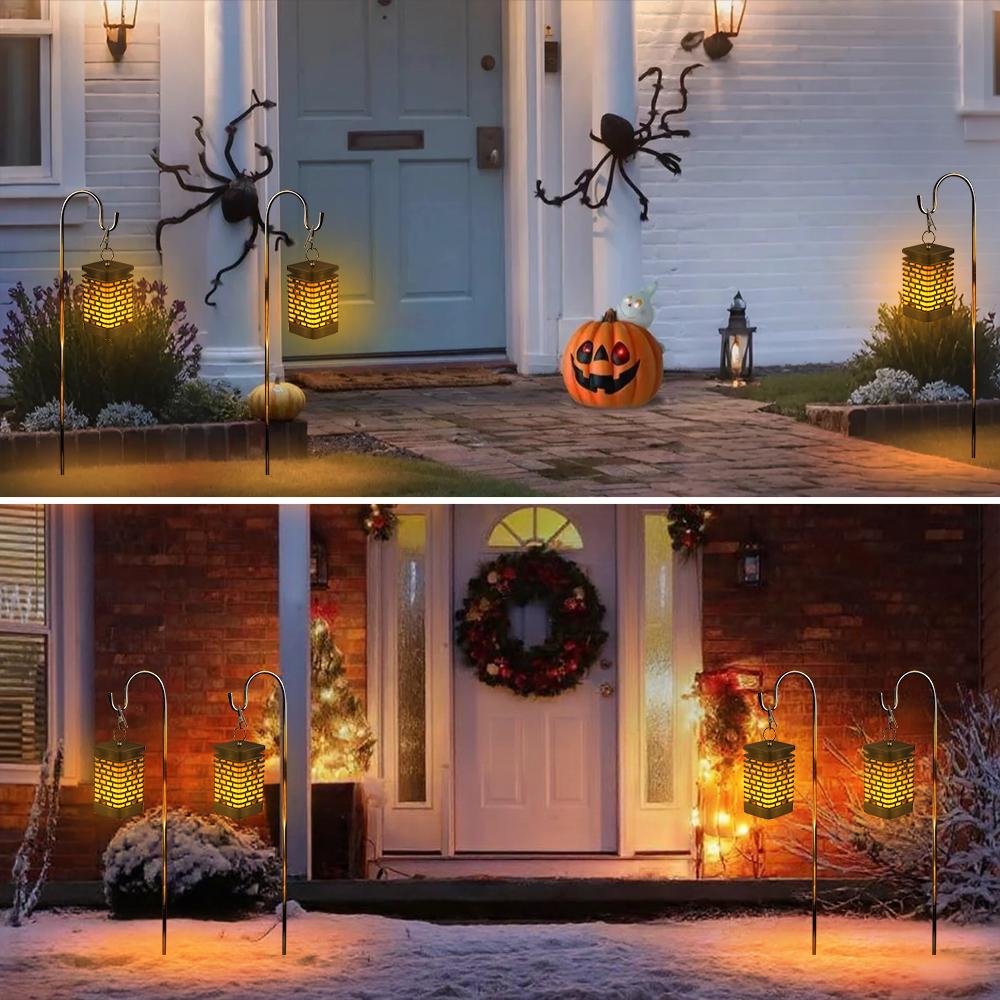 2-4PCS Solar Lights Outdoor Garden Hanging Solar Flame Flickering Lantern Waterproof Solar Path Light Dancing Flame Light Yard