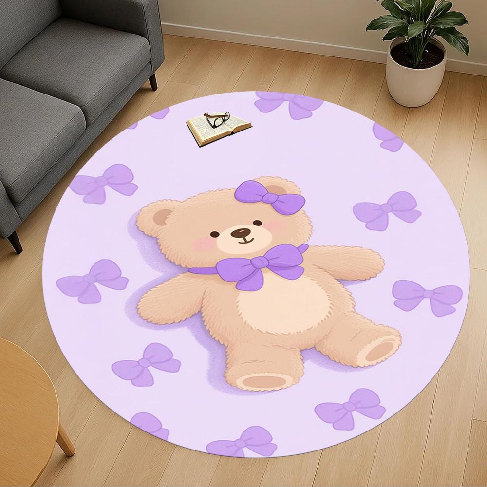 1PC Teddy Bear Bow Purple Round Chair mat Area Rug - Non-Slip, Floor Mat for Office, Bedroom, home decor Christmas Gift c0528025