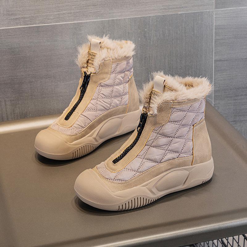 New thick-soled warm cow boss non-slip casual women s cotton shoes New winter rabbit fur snow boots 41 хаки 5500₽