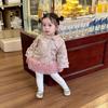 Winter Floral Patchwork Mesh Dress for Girls: Retro Chinese Style