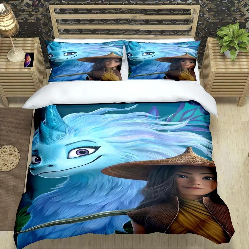 Mode Cartoon Raya und der letzte Drache Druck Bettwäschesets Bettzubehör Set Bettbezug Bettdecken-Set Bettwäscheset Geschenk