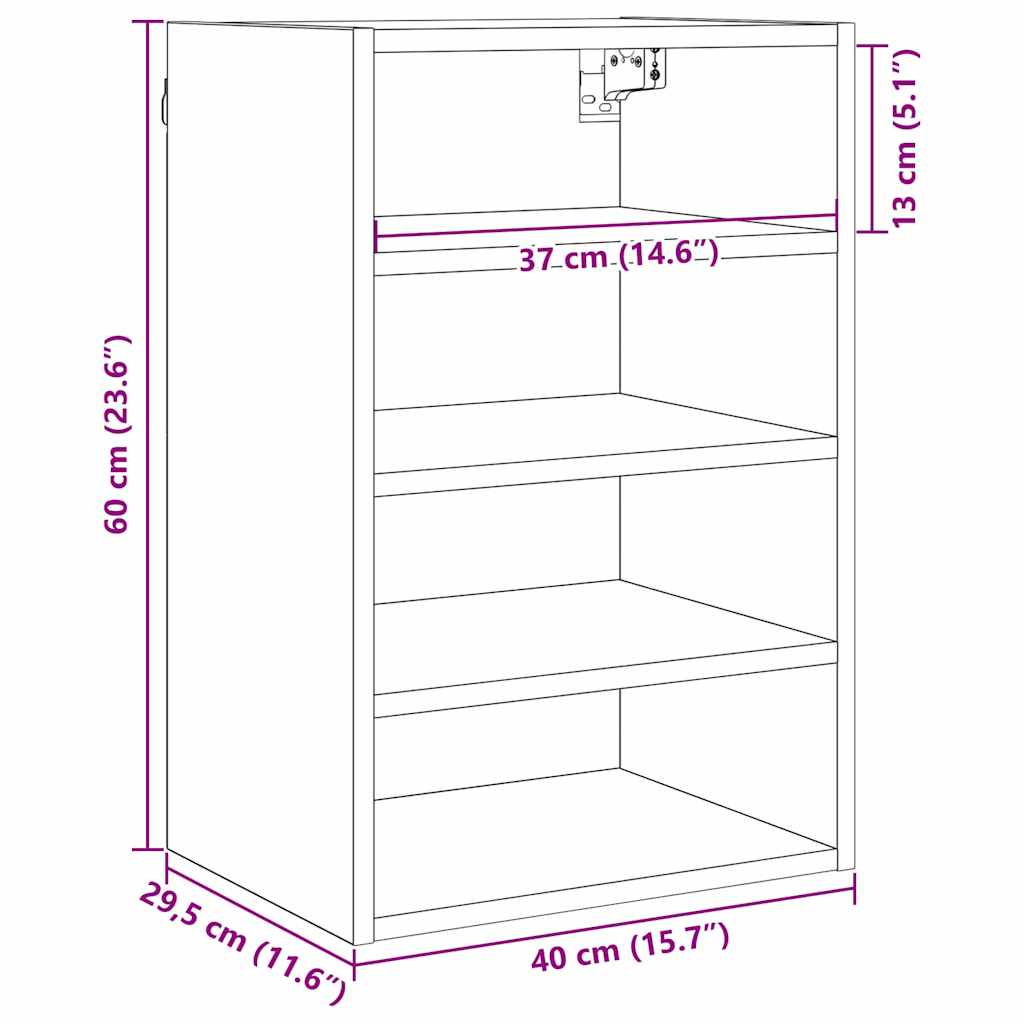 Hanging Cabinet with Shelf Black Oak Effect 40 x 29.5 x 60 cm