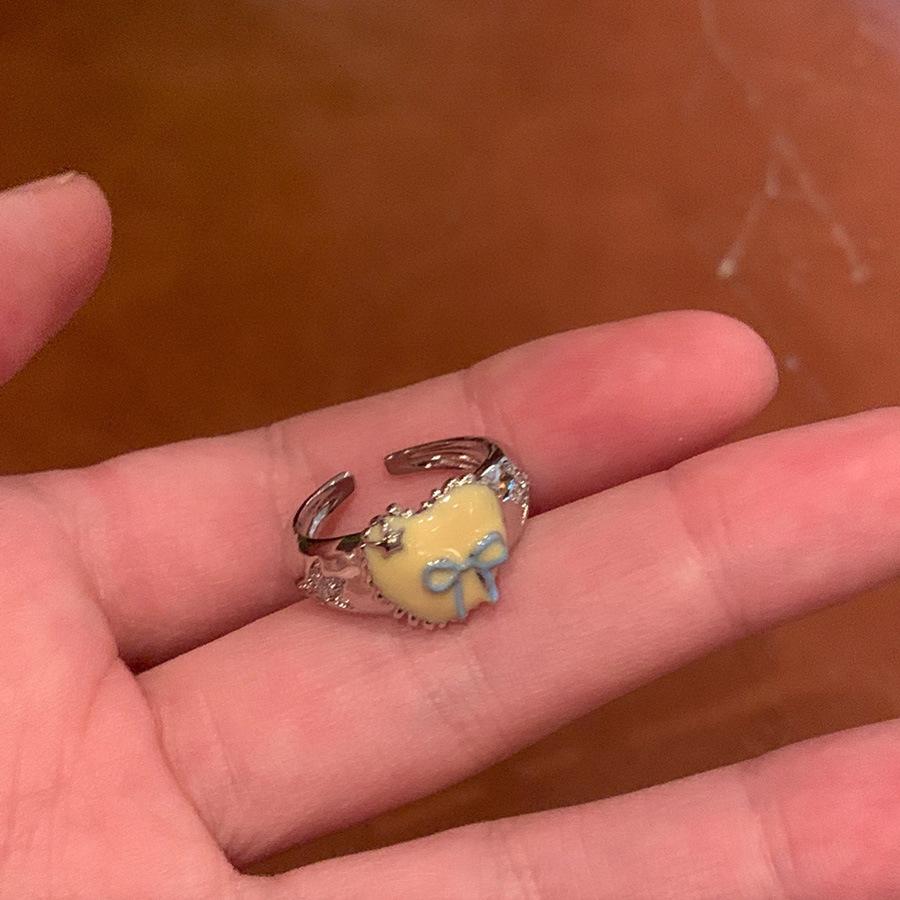 

Zircon drop oil love bow ring women s high sense fashion sweet ring Korean versatile girlfriend jewelry women