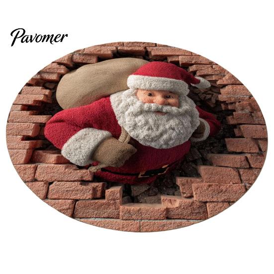 Round Christmas Area Rug Rug, 3D Optical Illusion Floor Mat with Santa Candy Cane Print, Non-Slip Stain Resistant Carpet for Living Room Bedroom