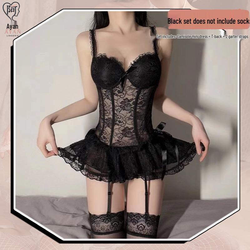 Seductive Lace Mesh See-Through Lingerie Bodysuit with Suspender Straps