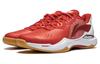 Li Ning Textile, Synthetic Leather Cushioning Slip Resistant Low Top Badminton Shoes Unisex Red AYZU011-1