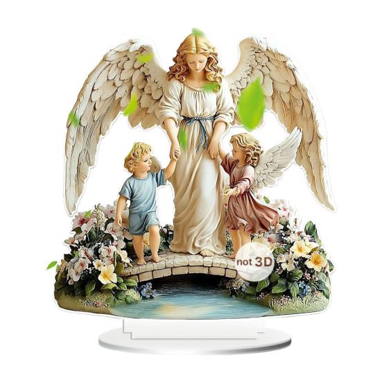 Church Decor Accessories Virgin And Angel Ornament, 2D Acrylic Religious Ornament with Table Base, Catholic Centerpiece, Christian Gift for