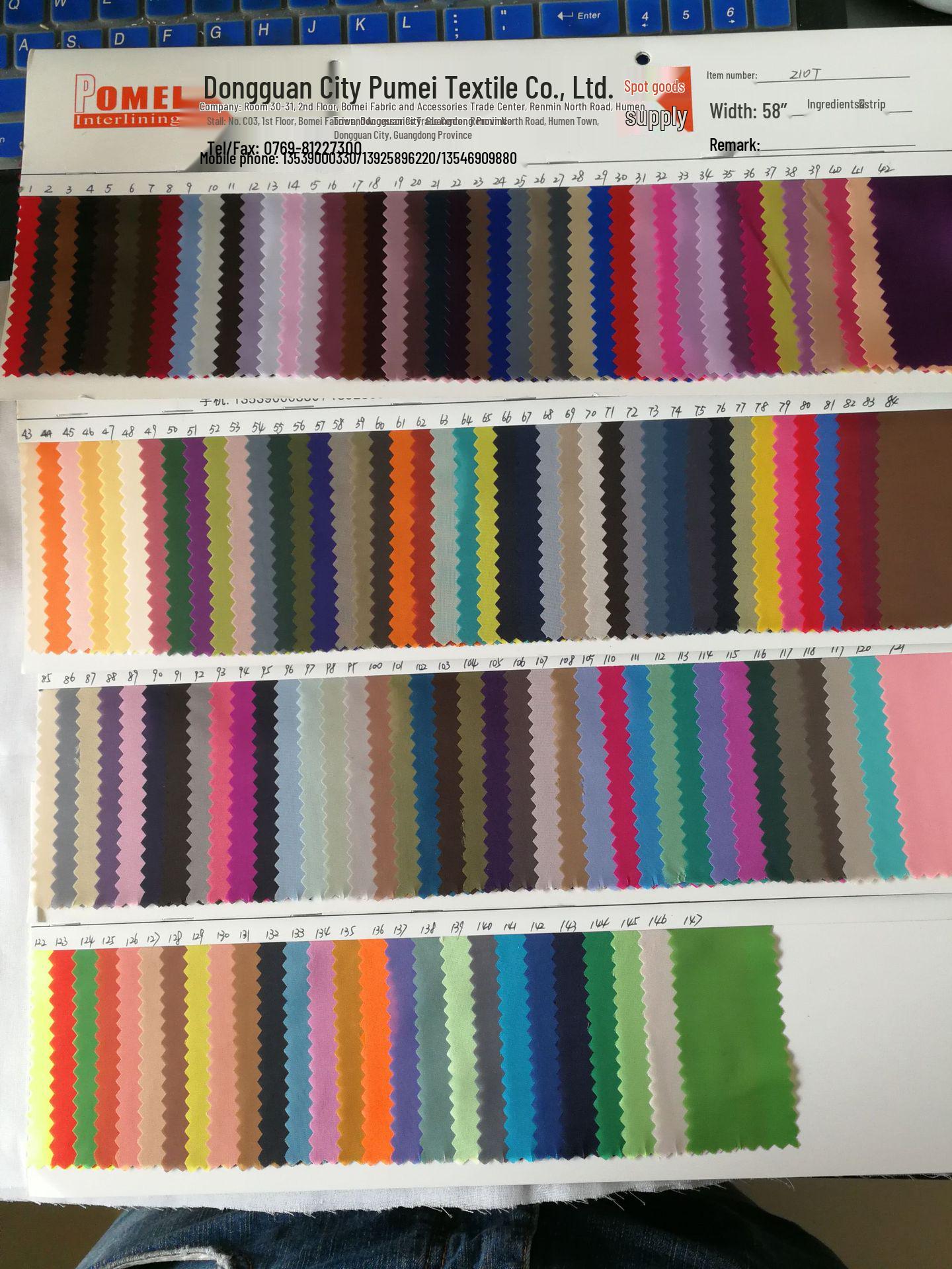 580 Colors Korean 210T Polyester Flag Fabric Lining