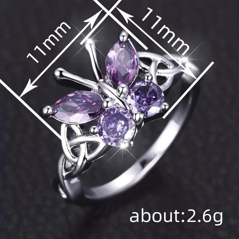CopperButterfly Finger Rings for Women Charming Purple Zirconia Jewelry Chic Aesthetic Accessories