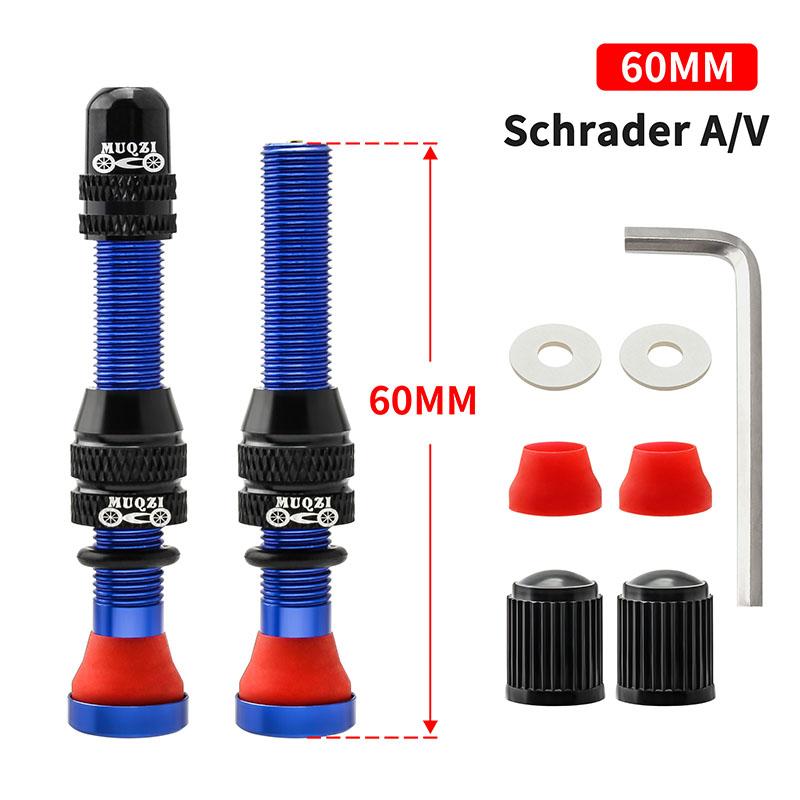 MUQZI 2PCS Bike Schrader Valve 60mm Tubeless Tire A/V Valve CNC Nipple Wheel Valve For MTB Road Bicycle Tubeless Rim Accessories