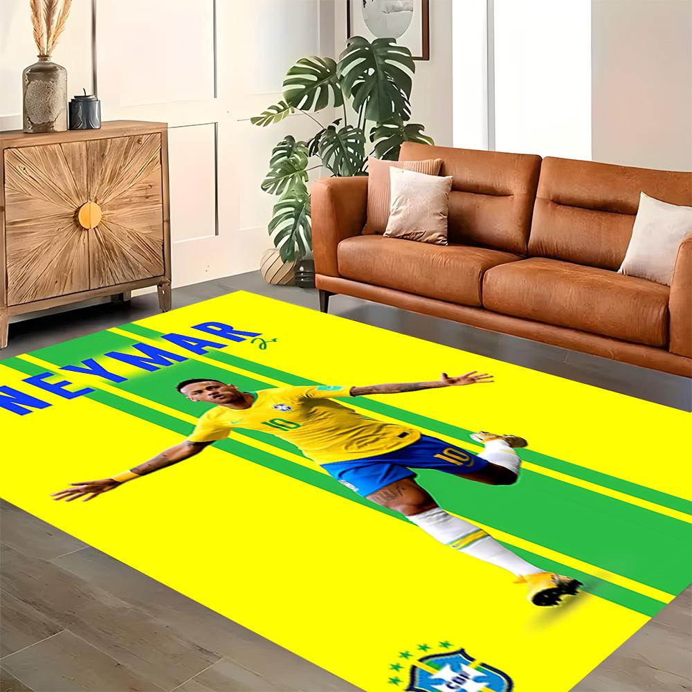 Brazilian Football Star rug for living rooms, bedrooms, home décor, and as gifts.