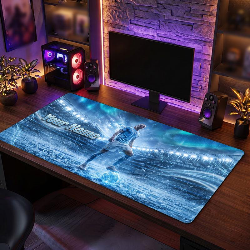 Erling Haaland Custom Large Mouse Pad, Personalized Name Text Print, Football Logo Non‑Slip Desk Mat Gaming Gift
