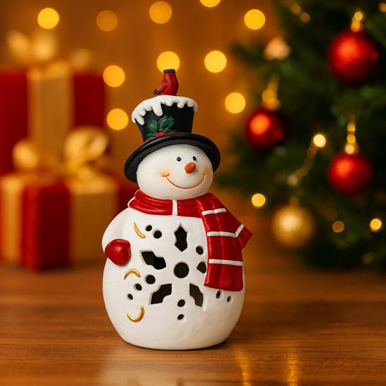 Lighted Christmas Decoration Vintage Resin Snowman/Santa/Penguin Figurine with LED Light for Holiday Winter Table Centerpiece
