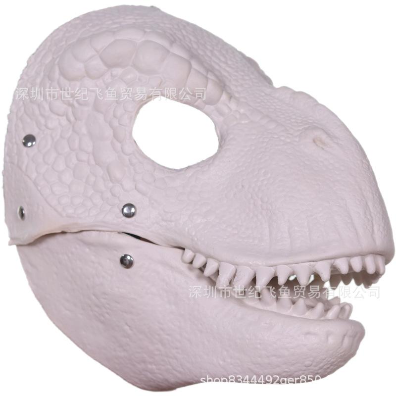 Dinosaur mask headgear, realistic animal latex mask, movable mouth face mask, Halloween party funny props White Dinosaur