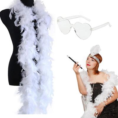 Turkey Feather Boas Fluffy Feather Boa Scarf with Heart Shaped Rimless Sunglasses