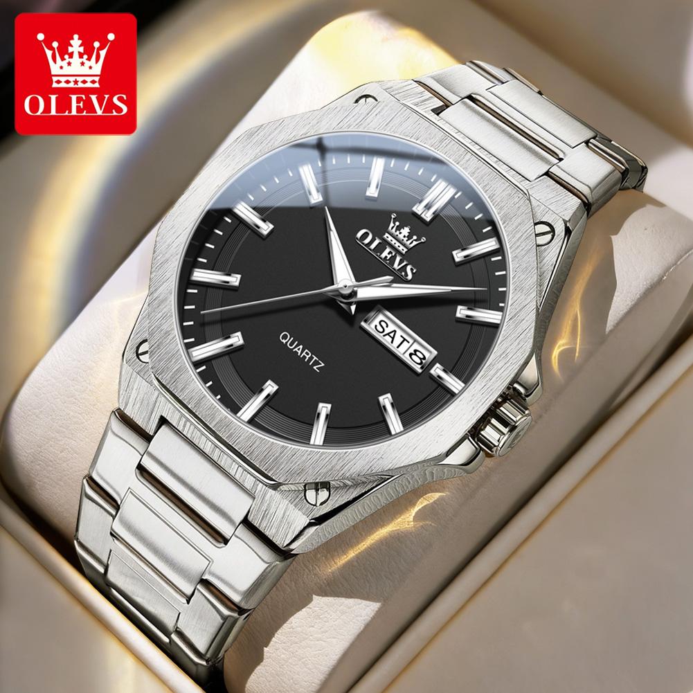 OLEVS Men's Watches Classic Luxury Fine Steel Original Quartz Wristwatch for Man Waterproof Luminous Date Week Trend Fashion New