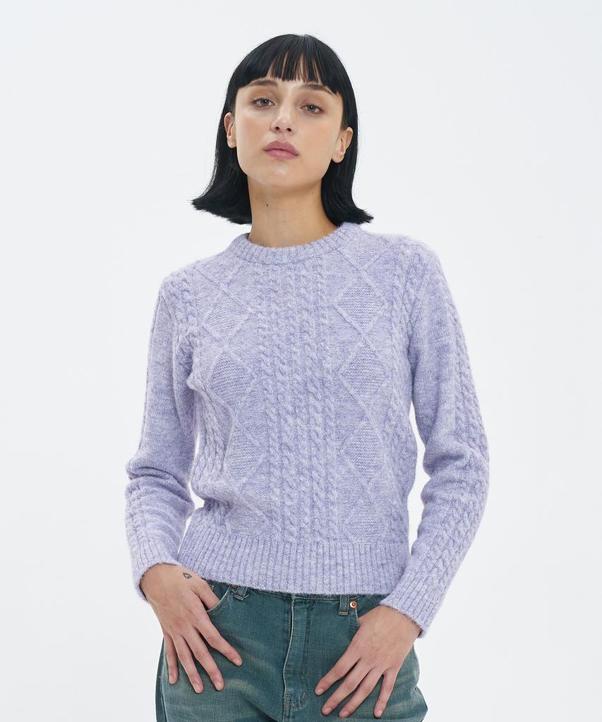 BLOND9 Fisherman Cable Wool Knit Sweater_Purple