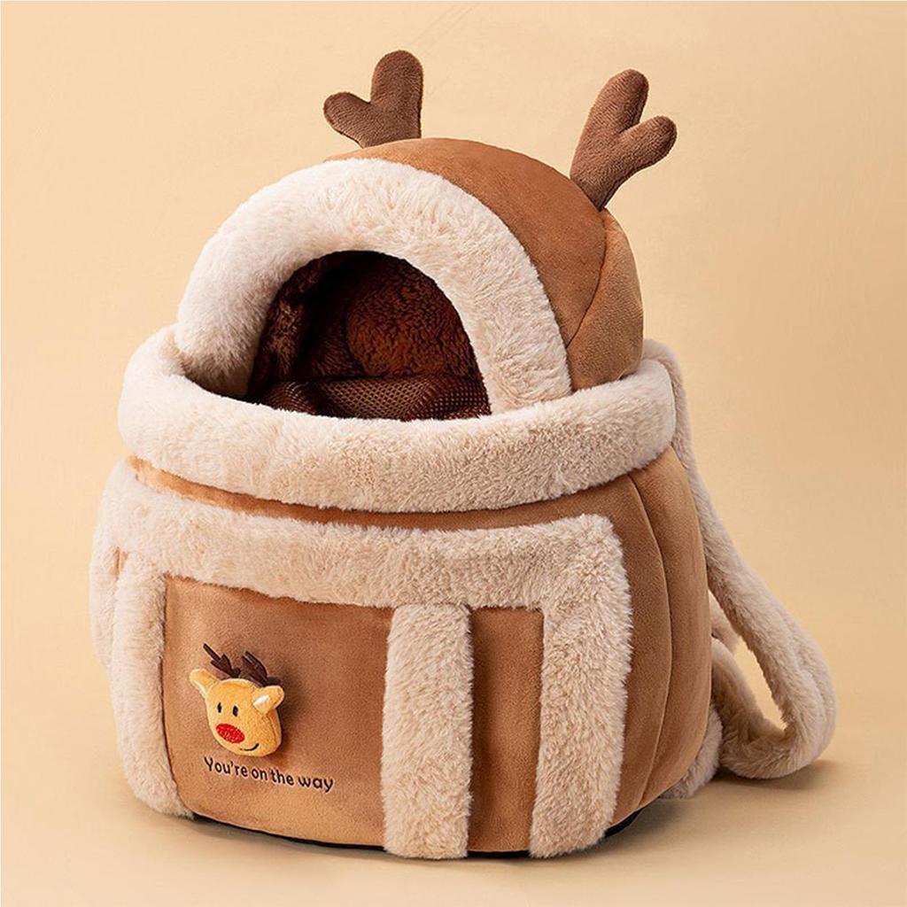 Cat Dog Bag Carrier Pet Plush Elk Shape Backpack Winter Puppy Outgoing Backpack for Small Dog Cats Outdoor Camping Indoor Winter