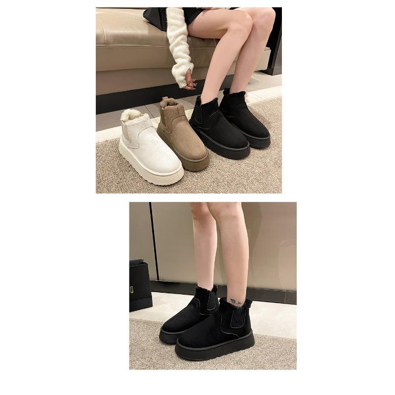 Women's Autumn and Winter New European and American Solid Color Large Size Cotton Shoes Sleeve Non-slip Warm-keeping Casual Pedal Snow Boots