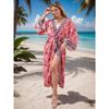 Women's Viscose Printed Kimono Cardigan Loose Long Beach Cover Up Robe, Flowy Open Front Shirt for Vacation 0981