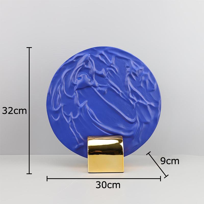 Декоративная тарелка  Морская волна  Креативные украшения Настольное украшение Синяя волна Круглая тарелка Произведение искусства Скульптура Эстетическое украшение для комнаты