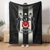 Black White Vertical Stripe Football Club Badge Print Flannel Throw Blanket, Soft Warm Cozy Bed Sofa Cover for Home Decor