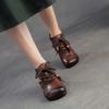 Johnature Retro Round Toe Genuine Leather Ankle Boots Versatile Soft Soled Comfortable Women's Shoes