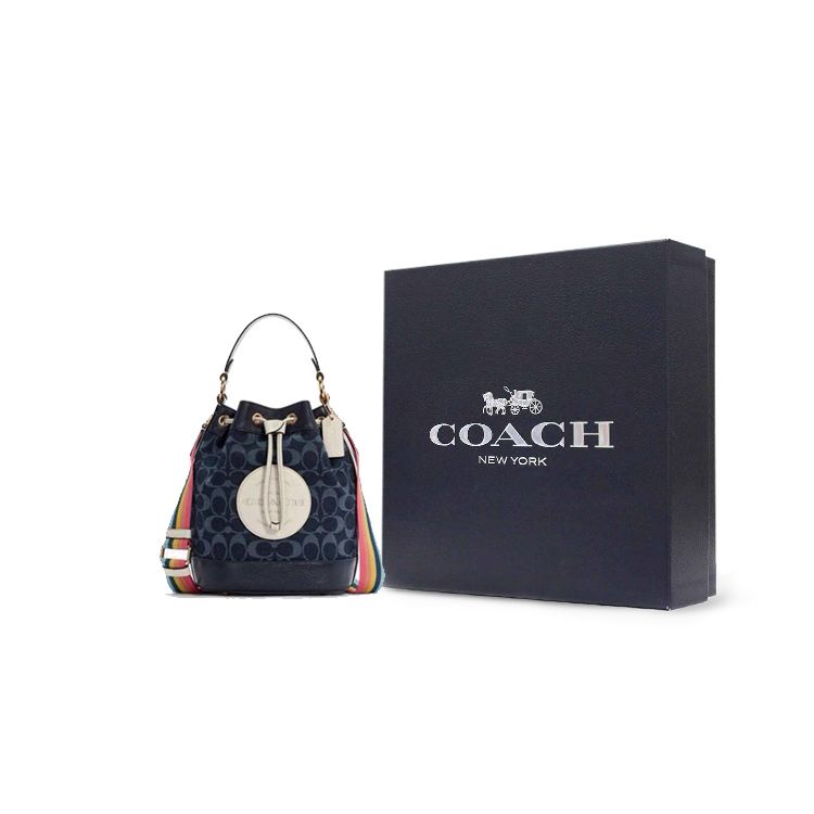 Coach Dempsey 22 Floral Jacquard And Leather Bucket Bag Women Bags Deep-Blue Rainbow C4101-IMDEI