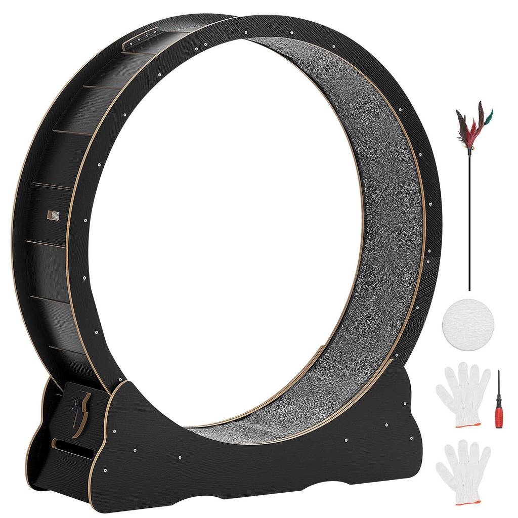 VEVOR Cat Exercise Wheel, 120 Cm Wooden Cat Running Wheel for Indoor Cats Up To 12.7 Kg, Cats Treadmill with Carpeted Runway & Locking Mechanism