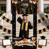 Black Gold Graduation Backdrop 2026 Banners With Star And Balloons Motifs Background For Photo Decorations 60X120CM