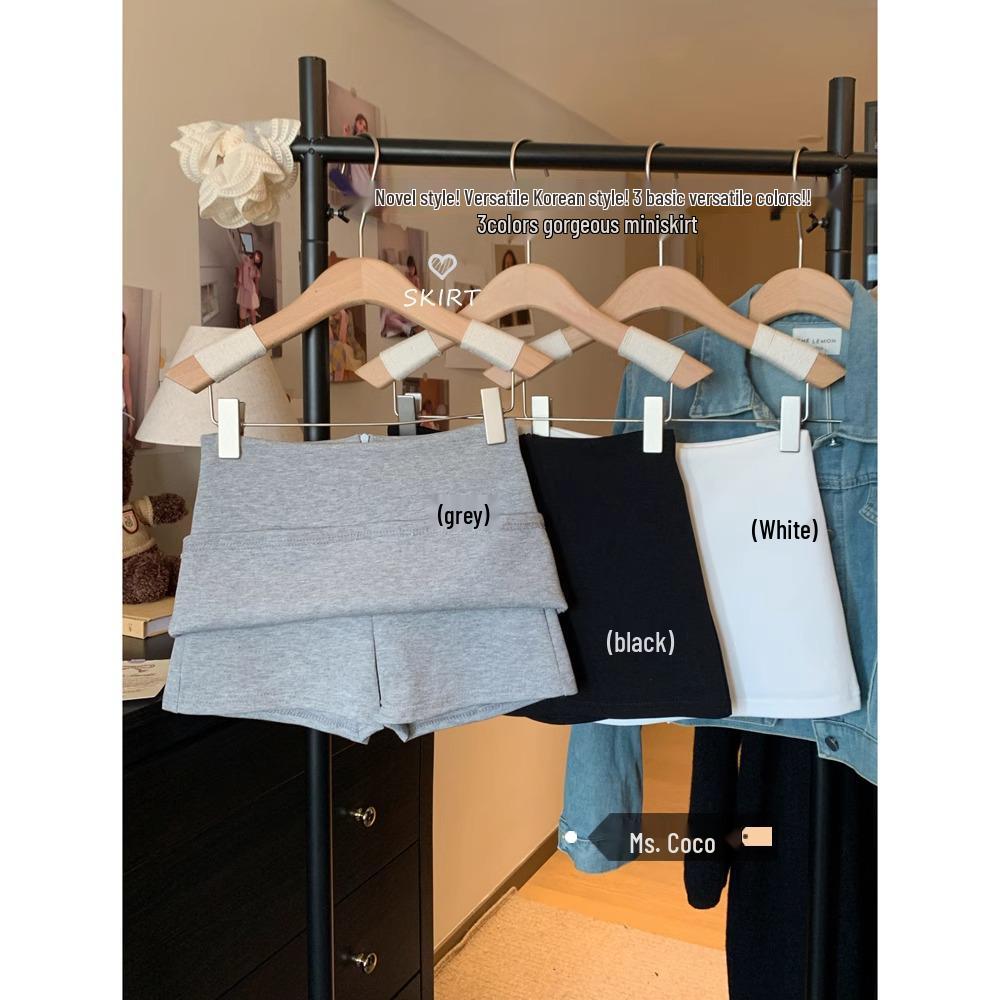 

Women s High-Waisted Gray A-Line Bodycon Skirt with Anti-Exposure Shorts - Summer 2025 Collection S