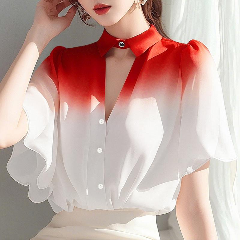 

ZANZEA Женская повседневная блузка с круглым вырезом и короткими рукавами на лето S красный