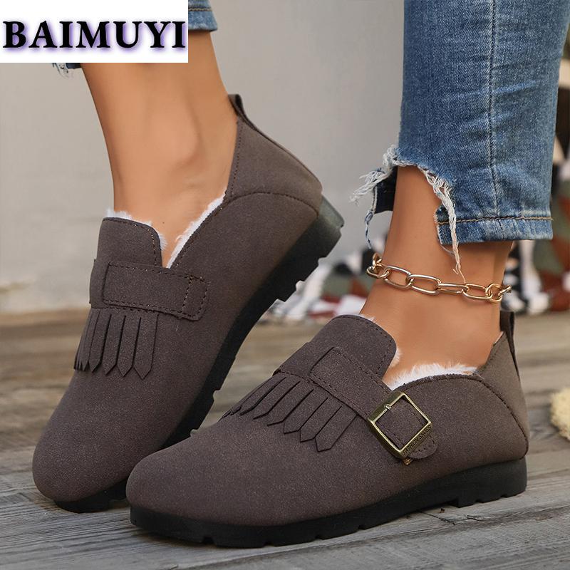Mode Pelz Ballerinas Damen Knöchel Schnee Stiefel Fransen Schuhe 2025 Trend Winter Neu Lässige Chelsea Stiefel Walking Sneaker Kurzer Plüsch Gemütliche Botas