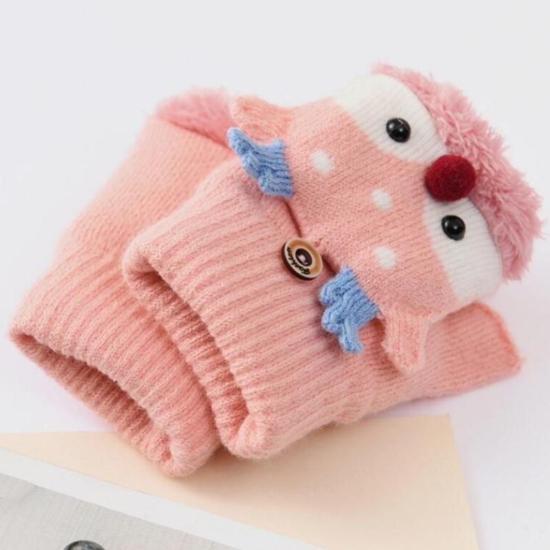Winter Warm Mittens Cartoon Design Clamshell Half Finger Gloves Kids Fingerless Gloves Children Christmas Gloves Plush Gloves